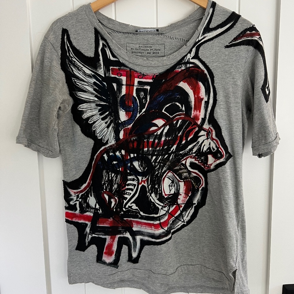 BALMAIN GRAFFITI TEE, GREY, SZ 38 (6)